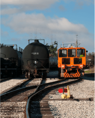Railcars on tracks